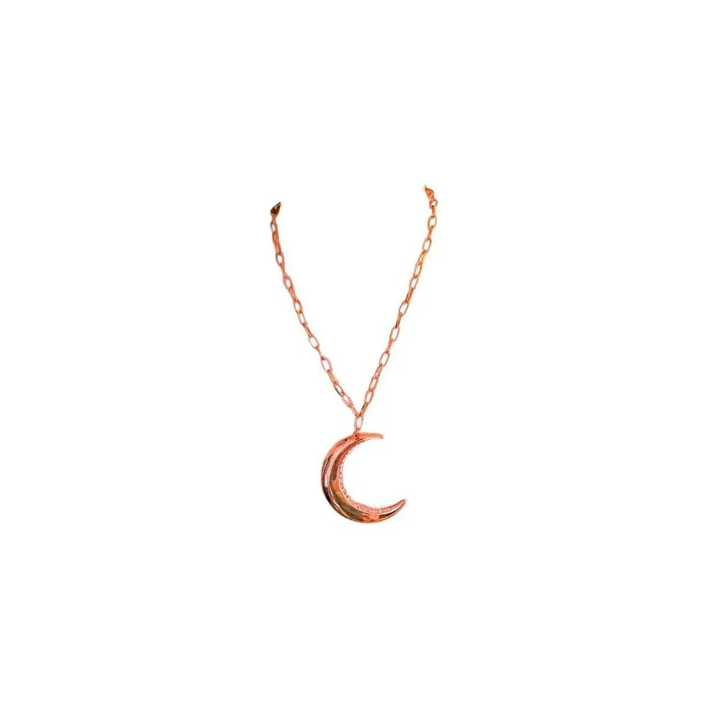 Women's/Teen GoldTone Necklace 3" Double Sided Half Moon Pendnt  24" Chain #2296 - Picture 2 of 5